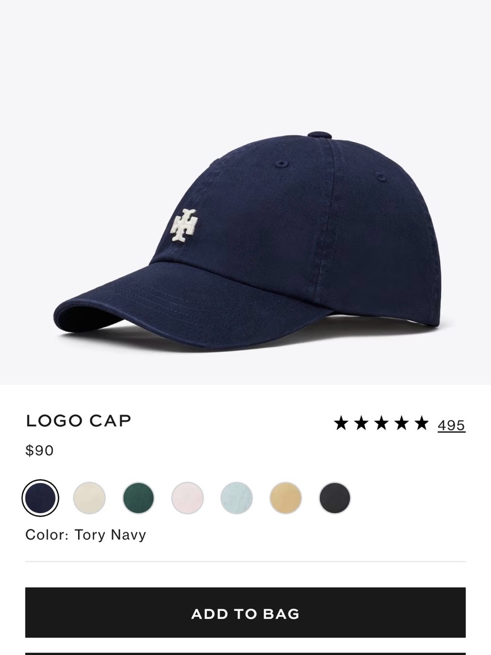 Tory Burch Navy Baseball Cap with Gold Logo Emblem